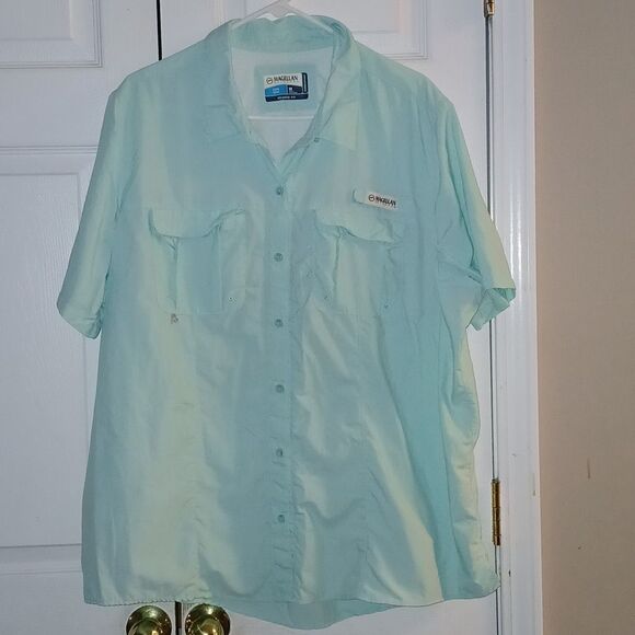 Magellan Outdoor Fish Gear Relaxed Fit light mint button down shirt  Sz 3X EUC - Picture 1 of 5